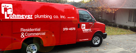 Lohmeyer Plumbing truck in a Columbus, Indiana driveway