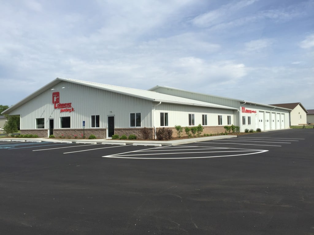 Exterior of Lohmeyer Plumbing’s office building at 4555 Progress Drive in Columbus, Indiana